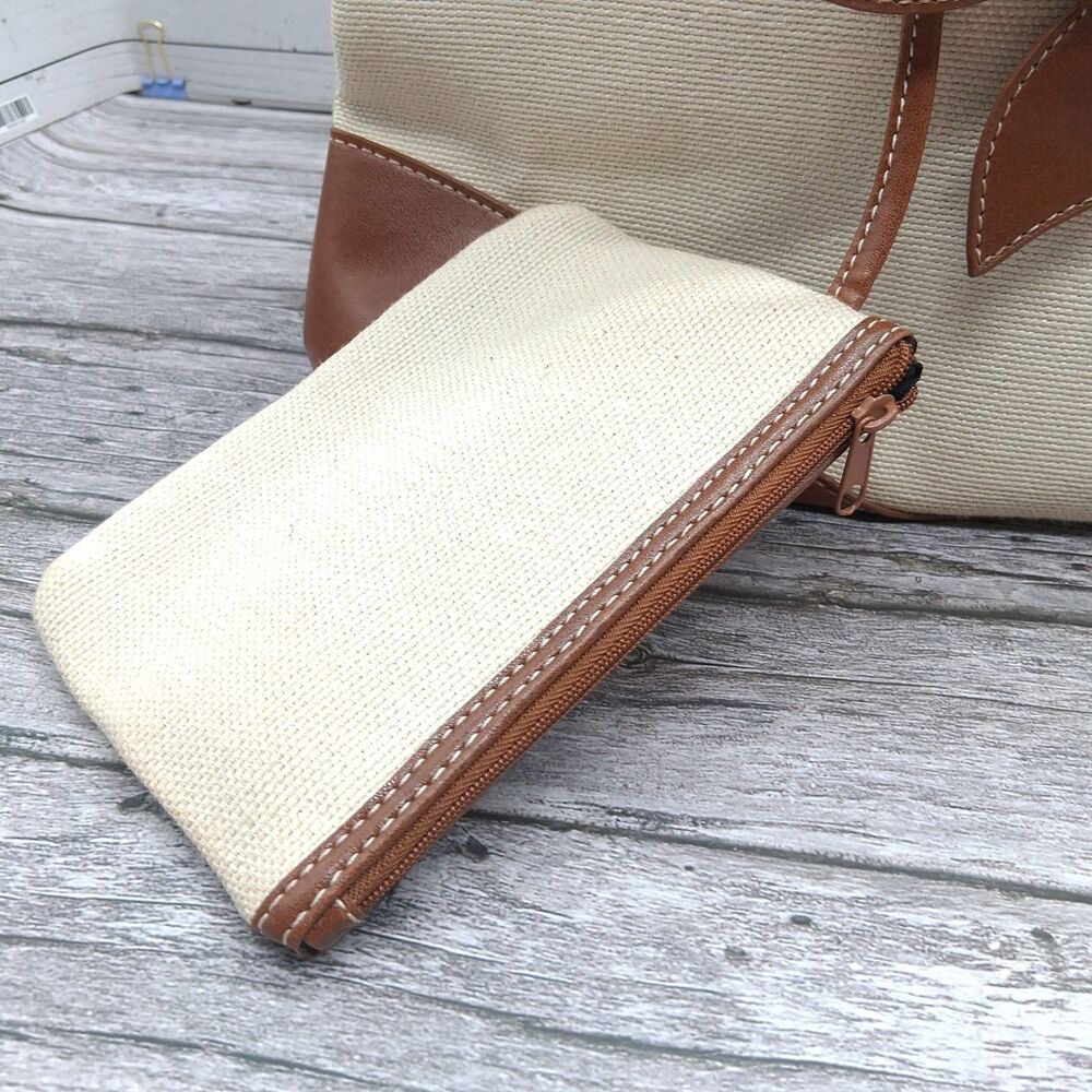VTG Coldwater Creek Handbag Y2K Purse Tan W/Brown Faux Leather Trim & Coin Purse - Picture 4 of 16